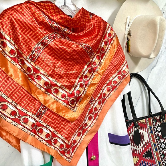 Vintage Accessories - Equestrian houndstooth vibe boho satin scarf/wrap w country southwestern feel